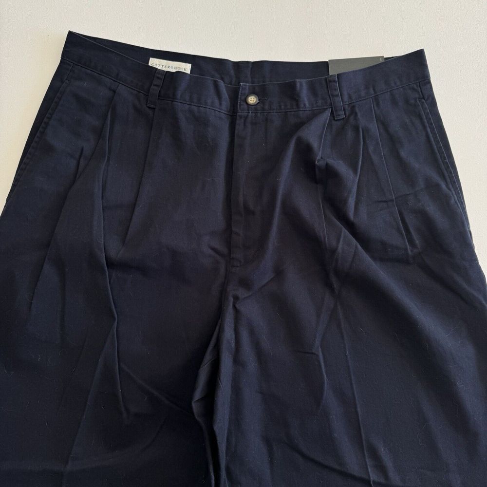 Cutter & Buck Pant Mens 36x30 Gabardine Microfiber Cuffed Twill Trouser Blue NWT